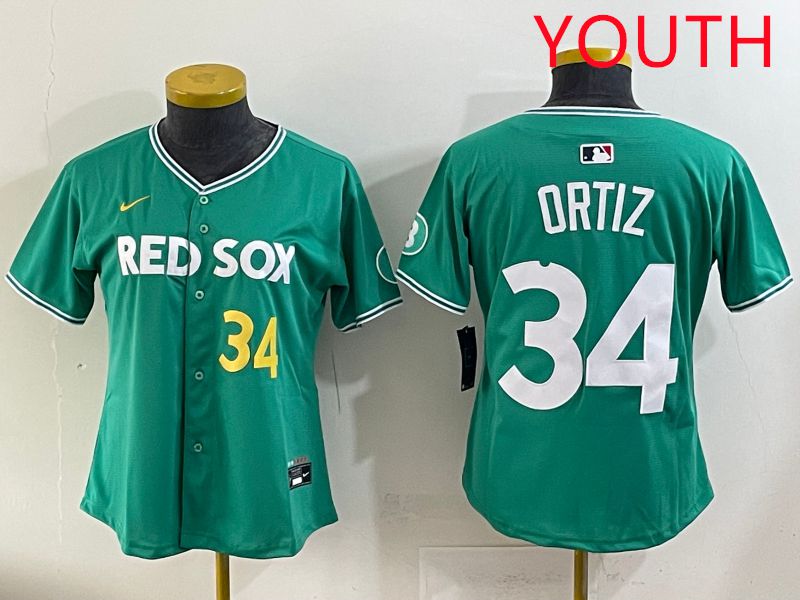 Youth 2025 Boston Red Sox #34 Ortiz Dark Green Joint Name Nike MLB Jersey style 5->youth mlb jersey->Youth Jersey